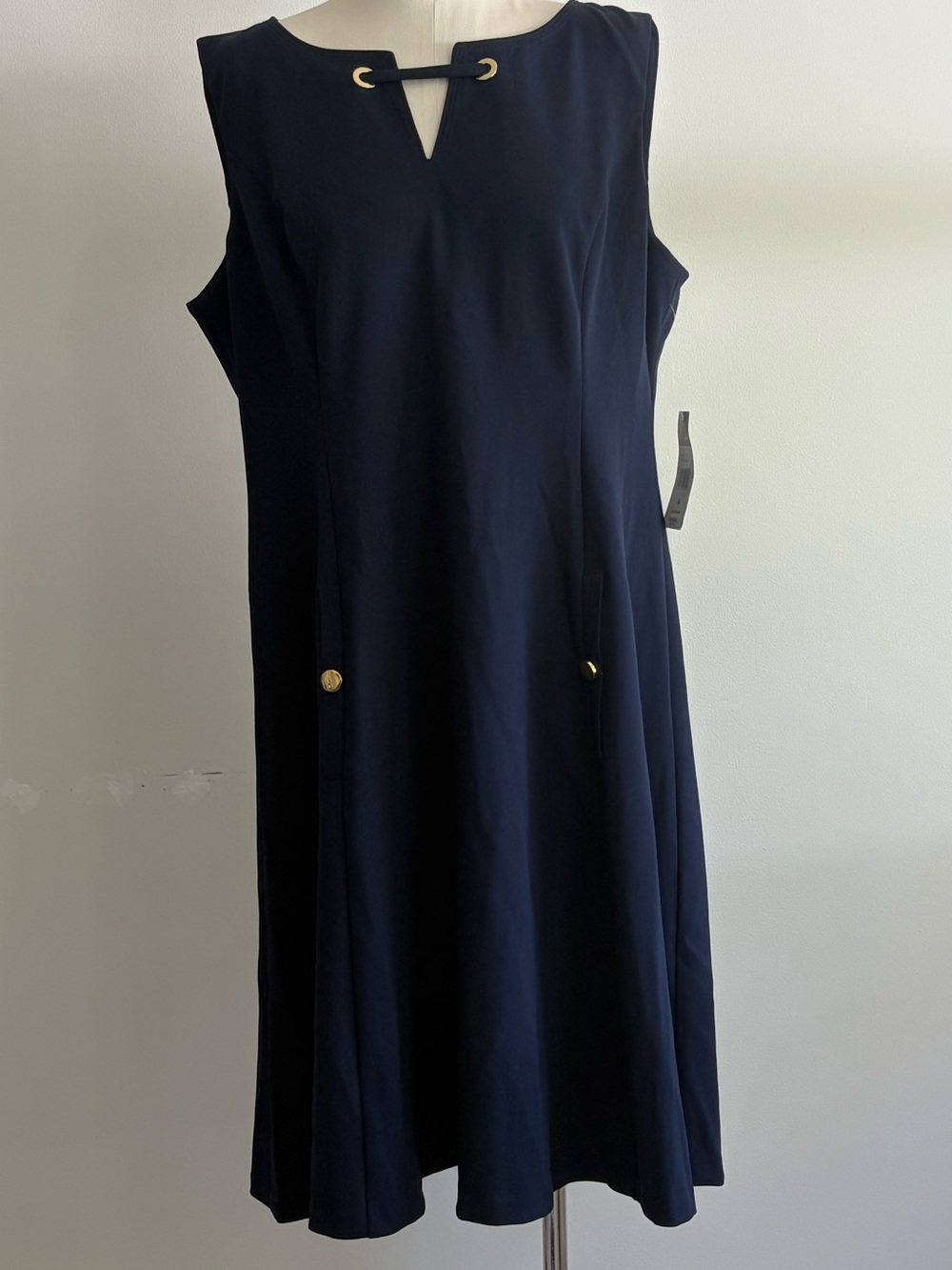Chaps Navy Sleeveless Mini Dress with Gold Accents - Picture 4 of 14
